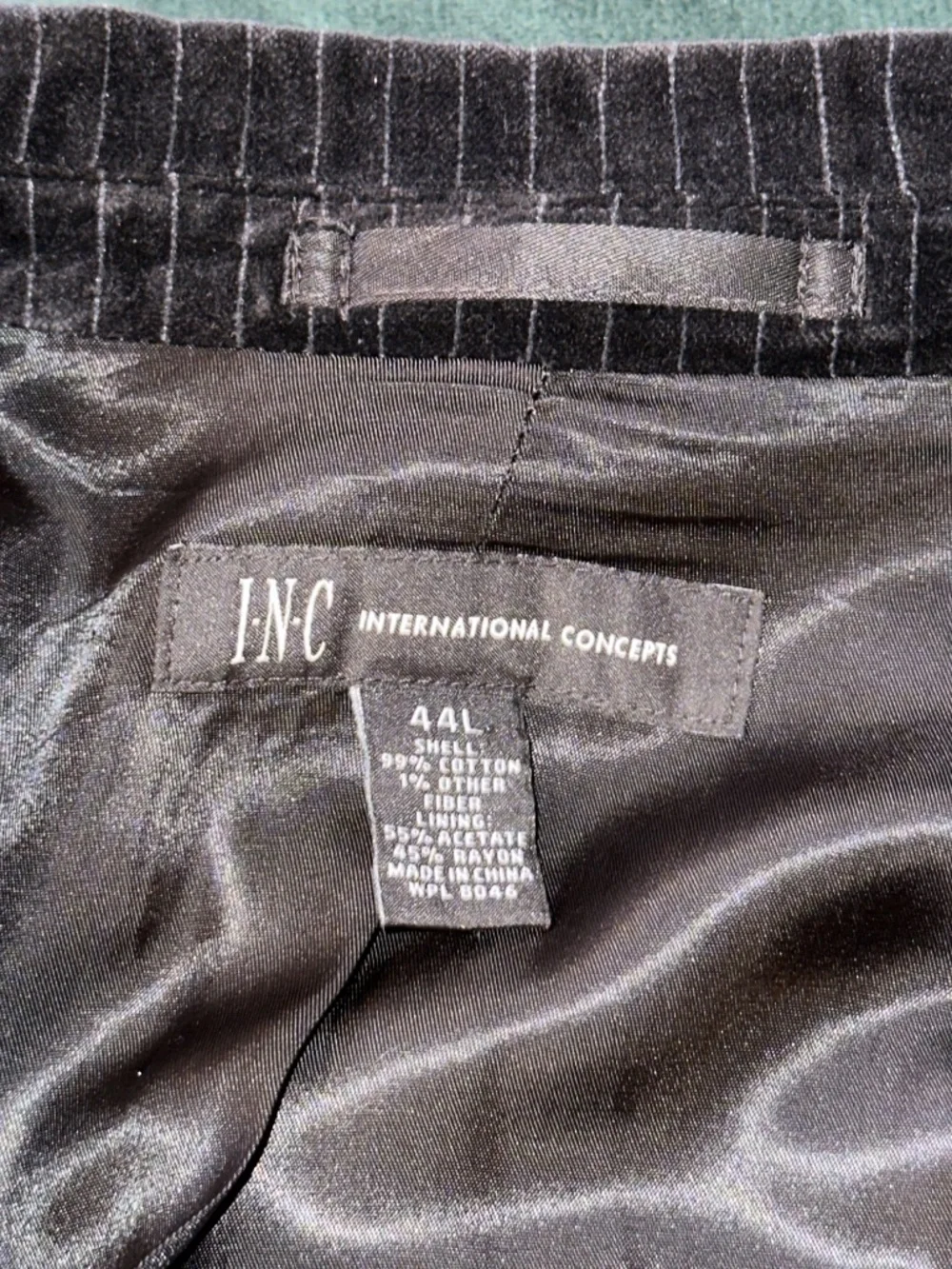 INC International Concepts men's black pinstripe velvet blazer Size 44L
